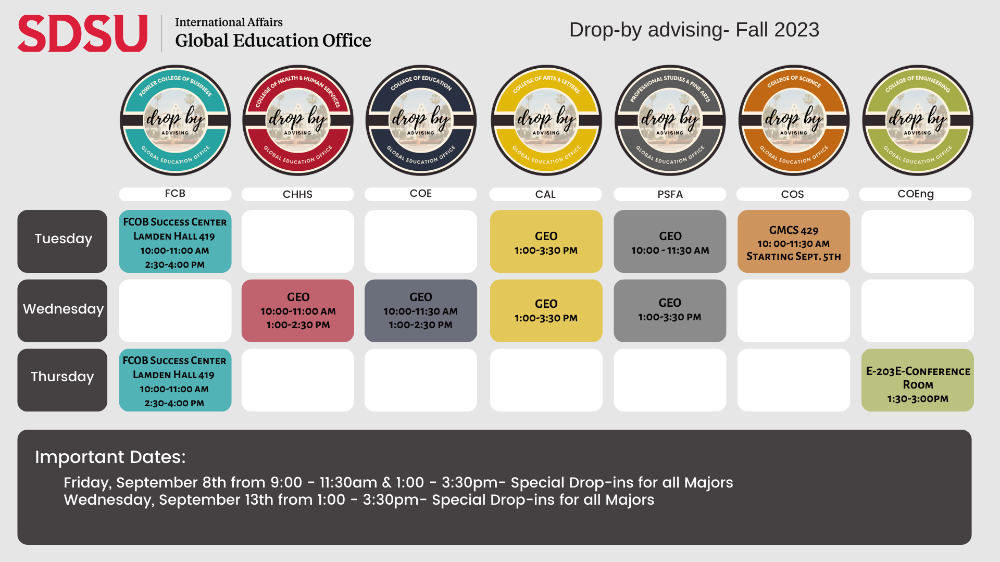 Fall 2023 Drop-In Times Fall 2023 Drop-In Times